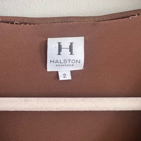 HALSTON Heritage Women’s Long Sleeve Gold Draped Dress size 2 - Picture 4 of 7